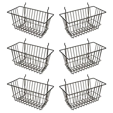 Econoco - Black Multi-Fit Narrow Wire Basket for Slatwall, Pegboard or Gridwall (Set of 6) Metal Semi-Gloss Basket, Black Cover