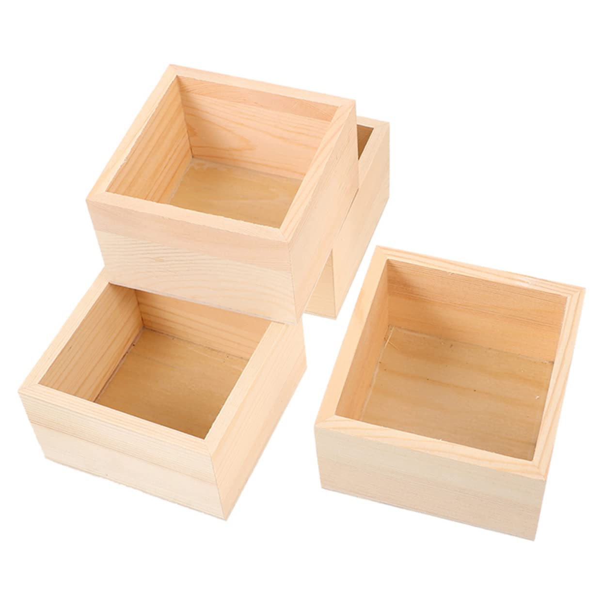 Boîtes rustiques carrées en bois naturel Cabilock pour rangement bureau lot de 4