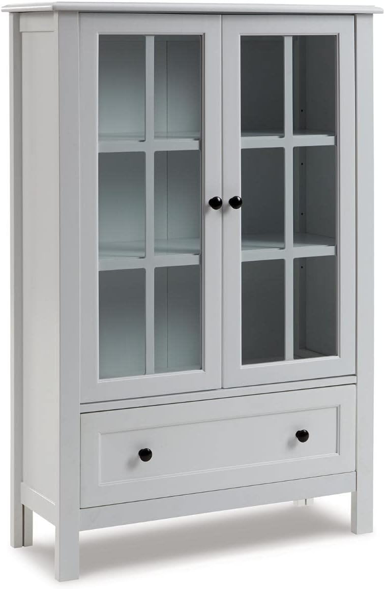 Signature Design by Ashley Miranda Farmhouse Adjustable Accent Cabinet or Wardrobe with Glass Doors, White