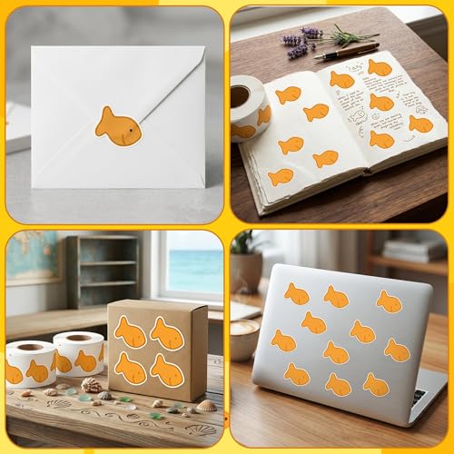Image of Goldfish Cracker Sticker Roll - 1000 Pcs & 2 Roll Cute Fish Cookie Waterproof Vinyl Reusable Laptop Stickers for Coloring Book Scrapbook Water Bottle Page Activity Pad Birthday Party Favors