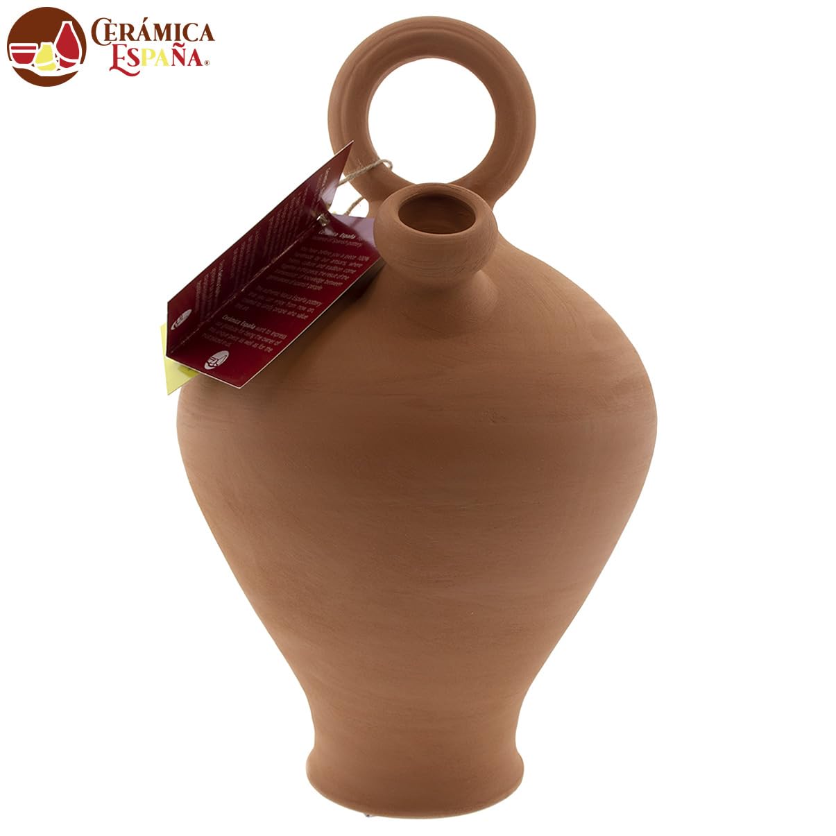 CERÁMICA ESPAÑA Gourde en terre cuite rouge espagnole | Poignée ronde à base fine Modèle A01 | 100 % fait main | 3 litres | ECO
