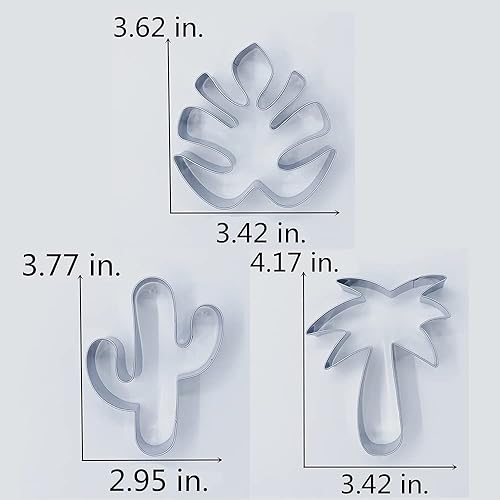 Miniatura 3 de LILIAO Juego de 3 cortadores de galletas tropicales de flamenco, palmera, cactus y hojas tropicales de Monstera - Cortadores de fondant de galletas