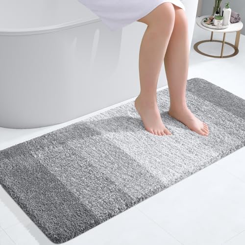 Image of OLANLY Bathroom Runner Rugs Mat 40x20, Extra Soft Absorbent Microfiber Bath Rugs, Rubber Backing, Quick Dry, Washable Long Bath Mats for Bathroom, Tub and Shower, Home Decor Accessories, Light Grey