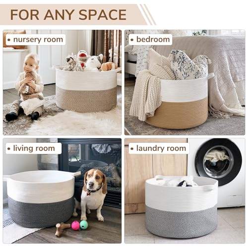 Image of INDRESSME XXXLarge Jute Rope Basket 21.7 inch x 21.7 inch x 13.8 inch Woven Baby Laundry Baskets for Blankets Toys Storage Basket with Handle Comforter Cushions Storage Bins Thread Laundry Hamper