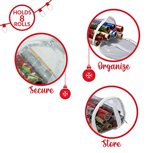 Simplify Clear Gift Wrap Storage Bag | Holds 30" Long Wrapping Paper Rolls | Clear | Zipper Closure | Easy Storage | Holiday Storage | Easy Carry Hangers, 1 Count (Pack of 1), Red - Thumbnail 3