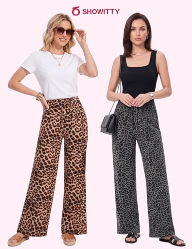 Image of Showitty 1 /3 Pack Women's Wide Leg Pants with Pockets, Casual Loose Pajama Palazzo Trousers Sweatpants for Yoga Lounge