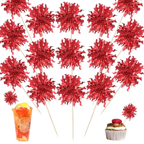 40 piezas de decoración de cumpleaños de papel de aluminio de fuegos artificiales de seda roja de lluvia feliz cumpleaños brillante oropel decoración de pasteles de oropel para bebidas, decoración de