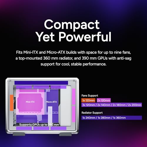 Image of Cooler Master MasterFrame 400 Micro ATX PC Case, Premium Aluminum mATX Modular Chassis, 1x ARGB Fan, 390mm GPU Support, 360mm AIO Radiator, Dual Orientation, USB 3.2 Type-C, Silver