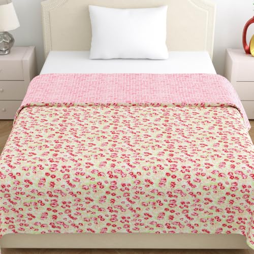 Image of Home Ecstasy 100% Cotton Mulmul Reversible Dohar for Single Bed 210 GSM (56 x 88 inches), Pink