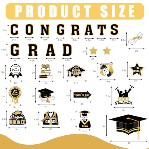 Image of JarThenaAMCS 28Pcs 2026 Graduation Car Magnets Magnetic Garage Door Stickers Congrats Grad Cap Automotive Cruise Refrigerator Decals for Home Classroom Party Decoration (Black, Gold)