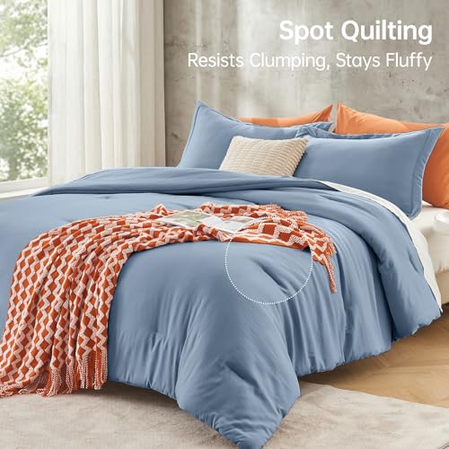 Image of MUXHOMO King Size Comforter Set, All Season Ultra Soft Down Alternative Bedding - 3 Piece Lightweight Bed Set Includes 1 Comforter (104 inchx90 inch) and 2 Pillow Shams (20 inchx36 inch), Sea Blue