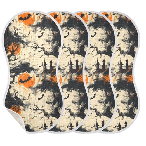 Image of GOODOLD Vintage Halloween Muslin Baby Burp Cloths - Super Absorbent and Soft Burping Rags - Cotton Burp Clothes Set for Boys and Girls, 4 Pack