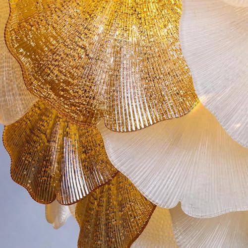 Image of 800 mm Modern Linear Ginkgo Leaf Chandelier for Living Room | Jhumar Light for Hall Ceiling | 3 Color Smart Lighting with Alexa Google Control | Dining Room Hanging Light Fixture