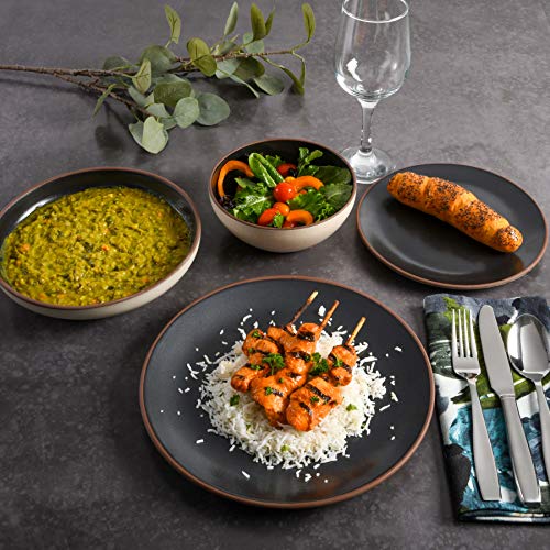 Image of Gibson Elite Contempo Classic Double Bowl Dinnerware Set, Service for 4 (16pcs), Black