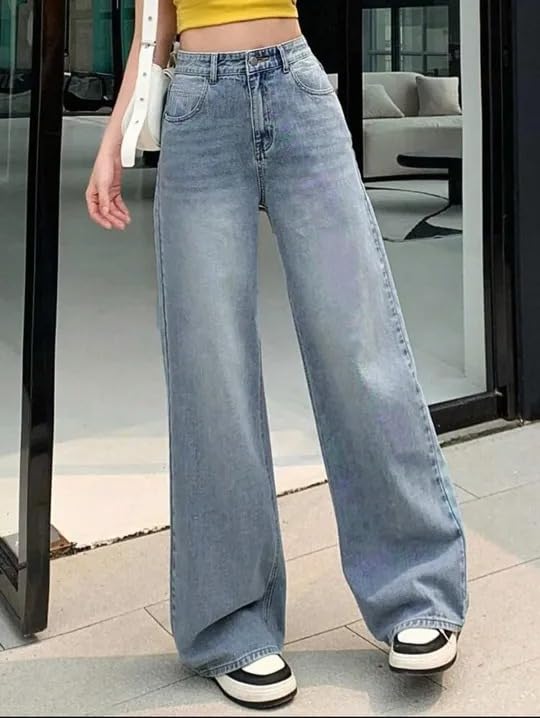 Image of KOTTY Women Trendy Wide Leg Jeans High Waist Baggy Fit Denim Streetwear Jeans