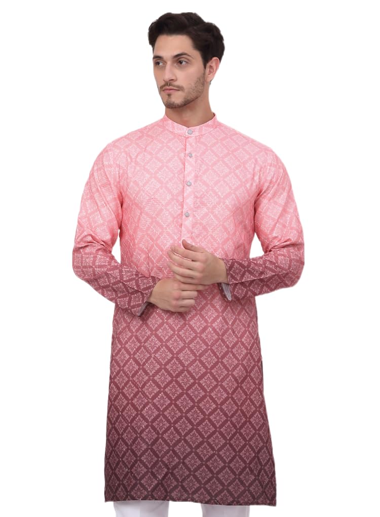 Jompers Men's Coral Ombre Pure Cotton Straight Kurta (Coral, Xl)