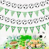 Dayker サッカーパーティー装飾 ペナントバナー、スポーツテーマ三角ガーランド、4枚組 65.62フィート ペーパーフットボールバント、サッカーファン向け用品 誕生日 ベビーシャワー 教室 家庭 屋外装飾