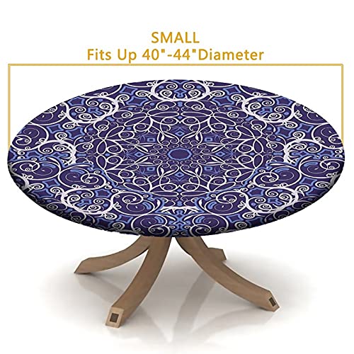 Igoga Sports NY104-0625ZB4-07 Navy Blue Kaleidoscope Flowers Fitted Tablecloth Round thumb #3