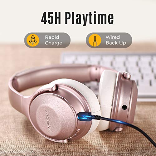 Mpow Pink Active Noise Cancelling Headphones, 45Hrs Playtime Bluetooth Headphones with Microphone, Quick Charge, Deep Bass, Wired Wireless Headset for Girls, Women, Adults, TV, Online Class, Office - Thumbnail 4