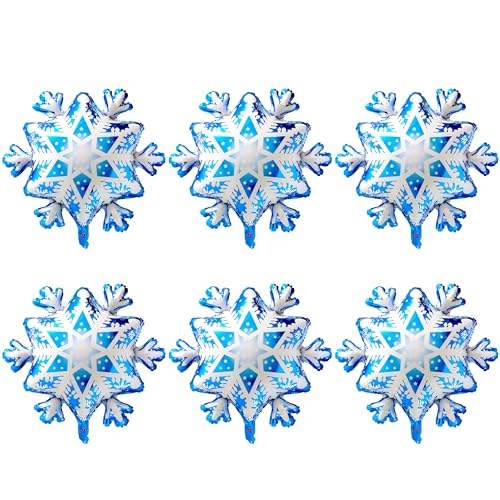 Frozen Snowflake Balloon Sparkly Shiny Star Decoration Winter New Year Christmas Xmas Party Supplies, 6 Pack Cute Snowflake Balloons Ice Snow Fairy Wonderland Party Supplies For Birthday Baby Shower