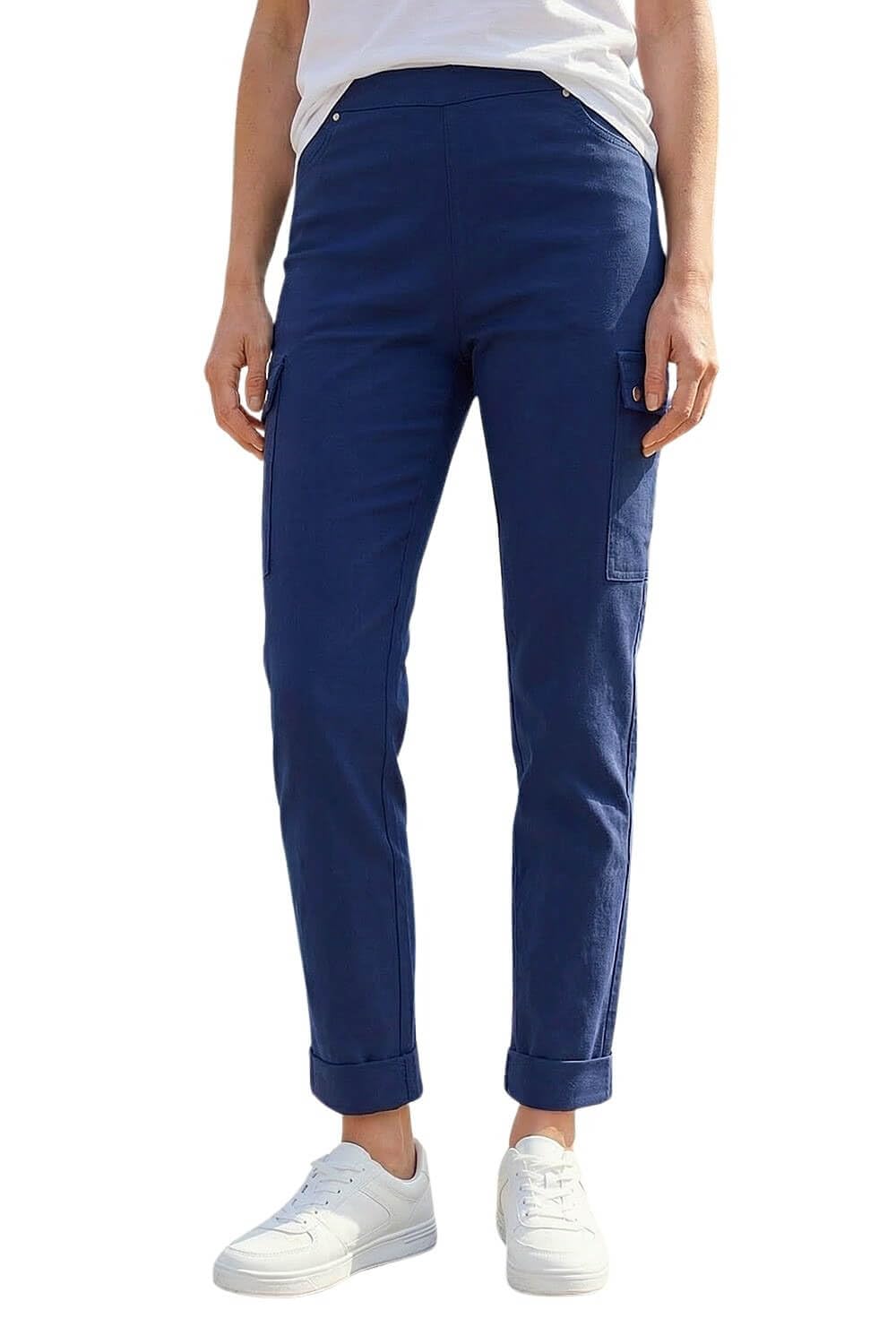 Roman Women's Navy Turn Up Stretch Cargo Trousers In | : Size 14