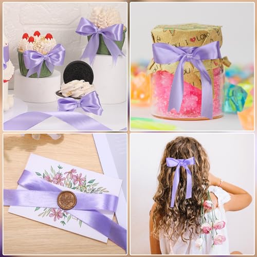 Image of woric Light Purple Satin Ribbon 1 Inch 50 Yards Lilac Ribbon Lavender Ribbons for Flower Bouquet Graduation Decor Leis Making Wedding Bridal Bouquet