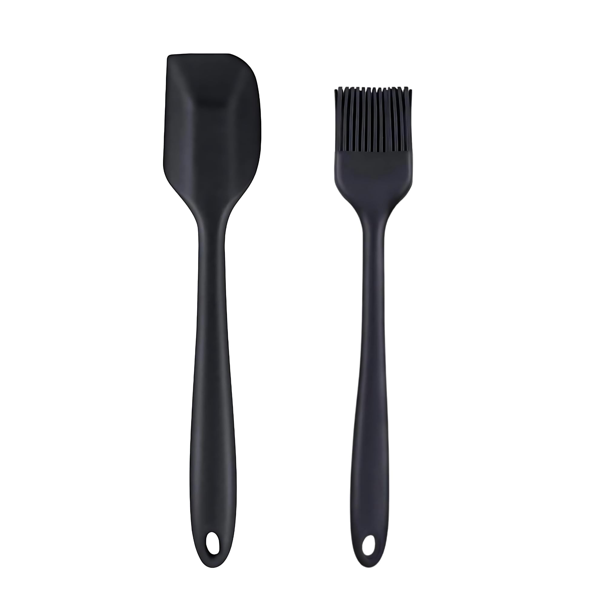 Hian Silicone Heat-Resistant Spatula and Basting Brush Set –Non-Stick,Multi-Purpose Kitchen Tools for Cooking & Baking 27.5cm Large Spatula 26cm Basting Brush, Durable & Easy to Clean (Black,Set of 2)