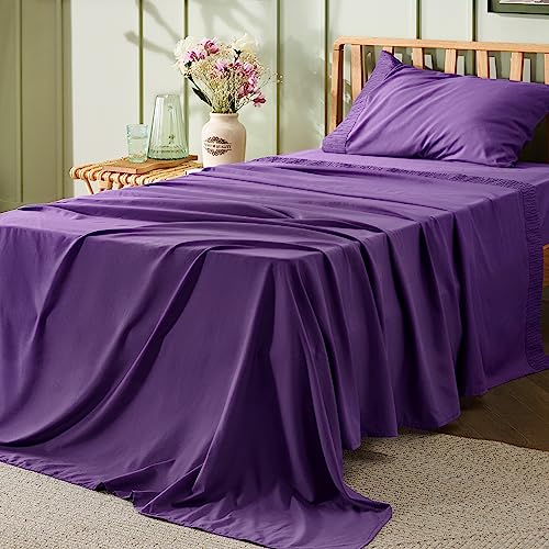 Image of Bedsure Twin Sheets Set - 3 Pieces Soft Twin Bed Sheets - Breathable & Cooling - Hotel Luxury - Easy Care Polyester Microfiber Bedding for Women, Men, Purple