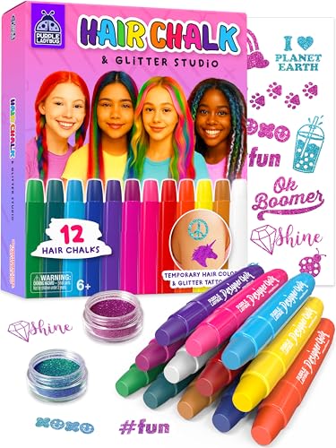 Temporary Hair Color's Chalk PURPLE LADYBUG 12 Colors Hair Chalk for Girls Washable Hair Dye - Birthday Gifts for Girl Ages 8-12,...