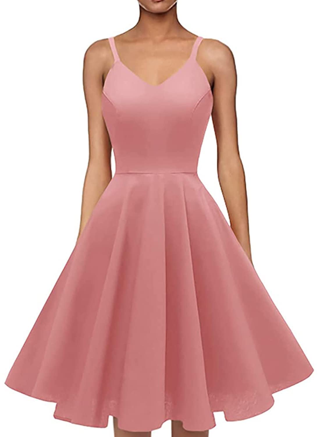 GOOBGSWomen's 1950s Retro Vintage Spaghetti Strap Cocktail Swing Dresses with Pockets, Blush, M