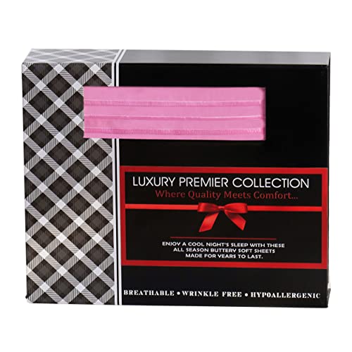 Elegant Comfort Luxurious Microfiber Gift Box 4-Piece Bedding Sheet Set, Breathable, Soft 1500 Premium Hotel Quality, Deep Pocket and Easy Fit, Twin/Twin XL, Light Pink