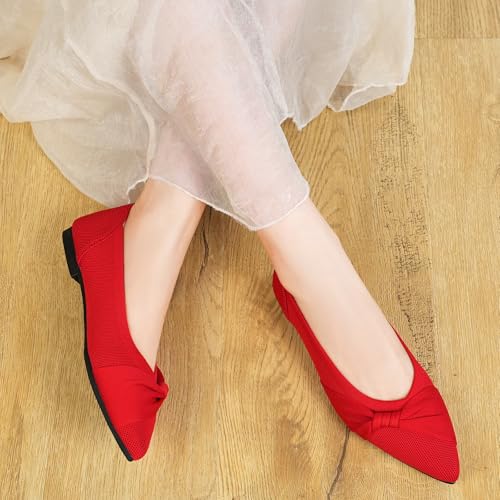 Image of HIULYCENCE Pointed Toe Flats for Women Ballet Flats | Comfortable Dressy Knit Lightweight Casual for Work Office Womens Flats
