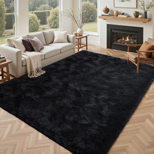 Black Rugs for Living Room Fluffy 4x6 ft Bedroom Rug Non-Slip Area Rugs Shag Carpet for Nursery Kids...
