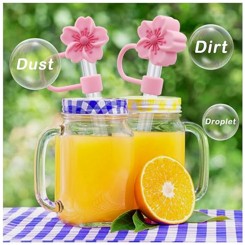 Image of 3pcs Cherry Blossom Silicone Straw Cover Cap for Stanley Cup,Straw Topper 10 mm 0.4 in Reusable Straw Tips Lids,Flower Straw Tip Covers Gift for Party Decor