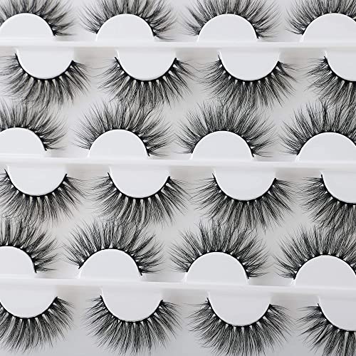 False Eyelashes Wispy Fluffy Natural Look Lashes 16 MM 3D Faux Mink Lashes Fake Eyelashes 12 Pairs Pack Soft Reusable Lashes Multipack