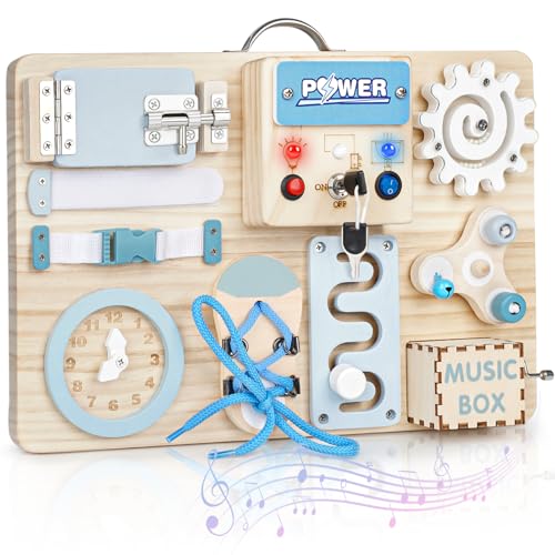 Joyreal Paneles Sensoriales Montessori - LED Busy Board Madera Tablero Sensorial Montessori Juguetes Educativos Regalos para Niños
