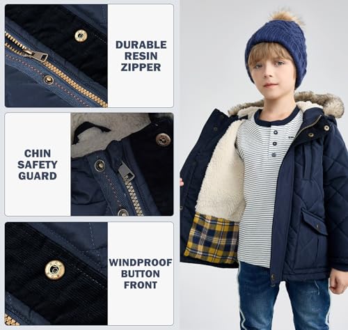 Image of SOLOCOTE Boys Winter Coat Little Kids Heavyweight Fur Hood Sherpa Lining Jacket Water-Resistant Parka