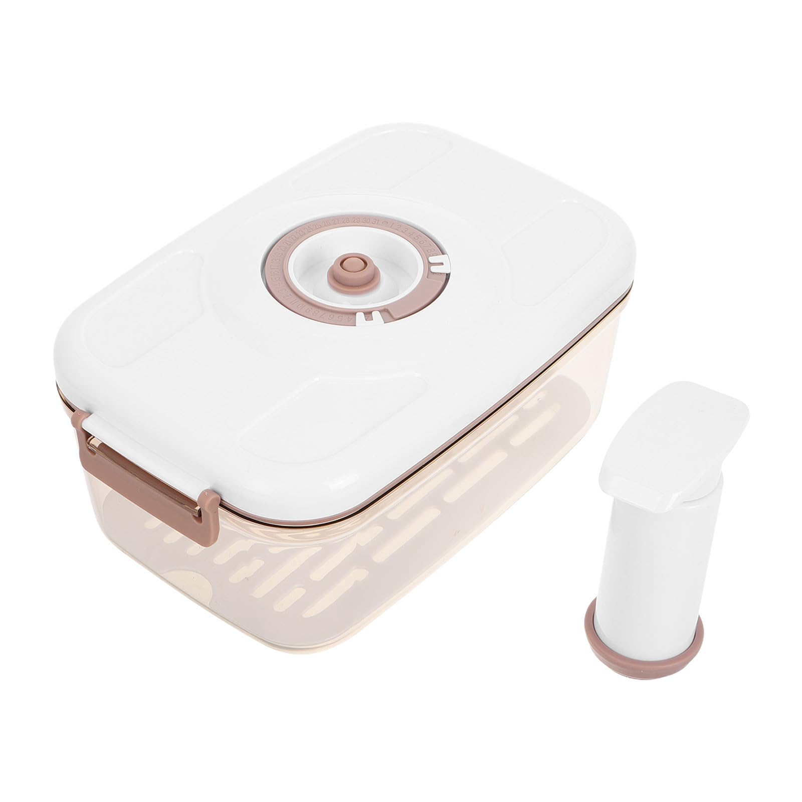 Caja Hermética para Alimentos de 2.1 L Beige, Contenedor de Plástico Sellador al Vacío y Diseño Ahorrador de Espacio para Almacenamiento y Preparación de Comidas
