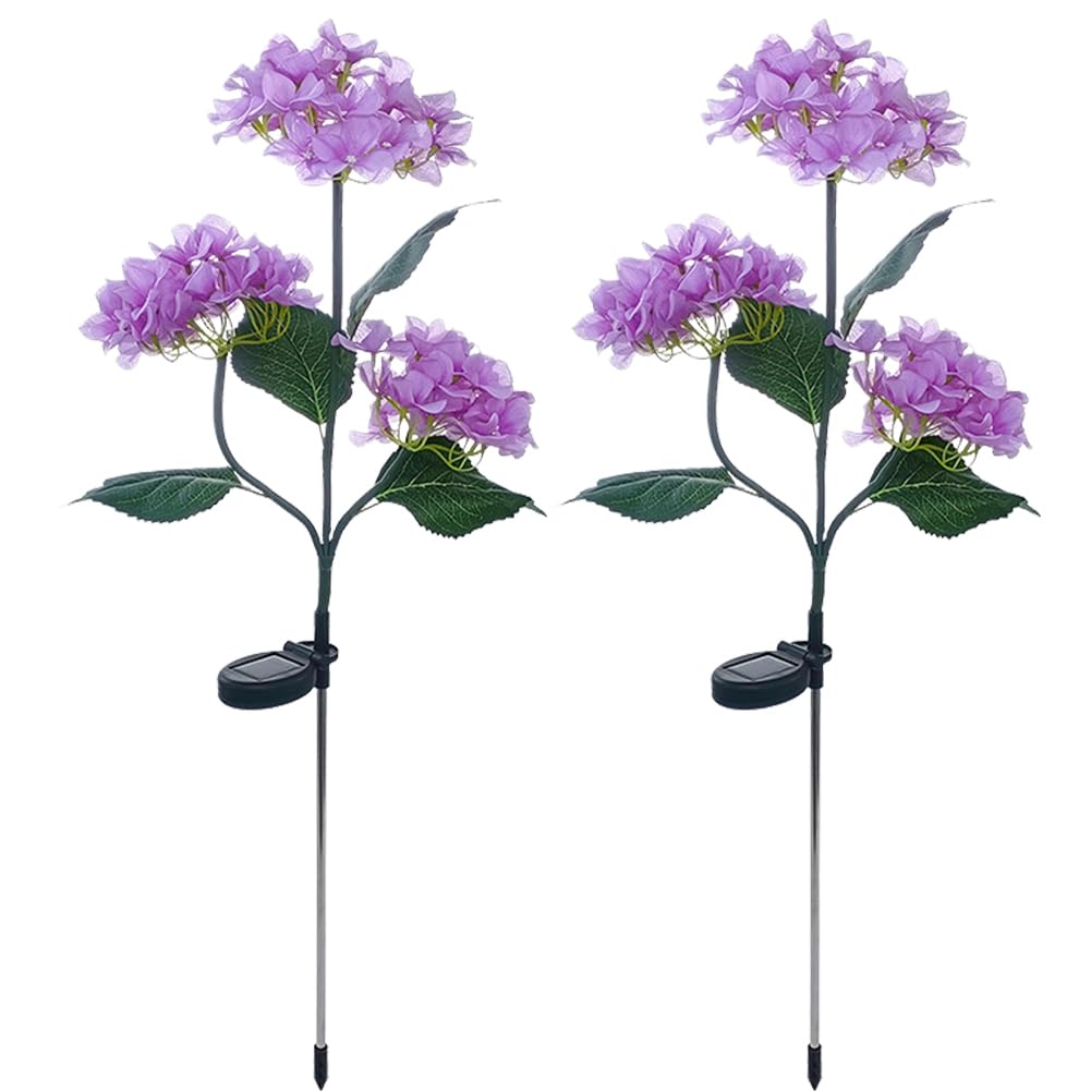 Solar Garden Lights Outdoor Waterproof,Hydrangea Solar Lights,Solar Garden Ornaments LED Realistic Flower Lights Decorative,Garden Stake Lights for Pathway Yard Patio Garden Decorations (2PCS Purple)