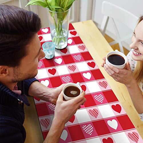 Aneco Valentine's Day Table Runner Plaid Heart Print Table Runner Mother's Day Table Runner For Home Wedding Party Valentine's Day Table Decorations #TOP4
