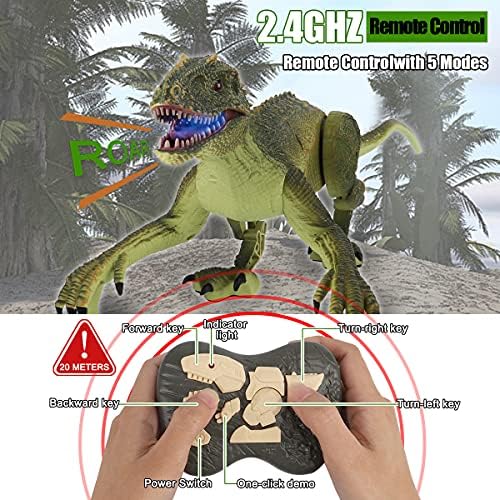 GILOBABY Remote Control Dinosaur Toys, 2.4GHz RC Walking & Roaring Realistic Velociraptor Dinosaur Toy with LED Lights, Dance & Fight Mode, Birthday Gifts for Children Kids Boys Girls Age 3-12 (Green)