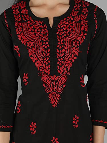 Image of Seva Chikan Hand Embroidered Lucknowi Chikankari Cotton Kurta Kurti for Womens SCL4219