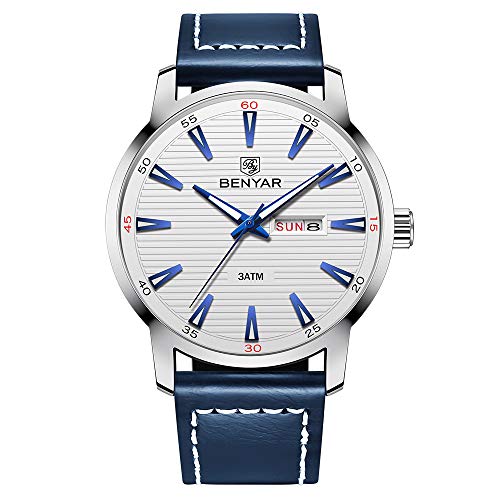 BENYAR Reloj de Hombre Movimiento de Cuarzo Analógico Correa de Cuero Esfera Minimalista 30M Impermeable Elegante Regalo de Los Hombres