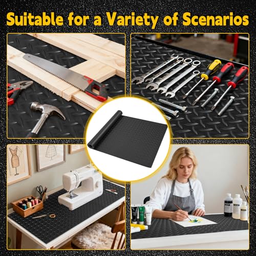 Image of Workbench Mat, PVC Work Bench Mat with Non-Slip Texture, 2mm Thick Scratch & Stain Resistant Surface for Painting, Woodworking, Crafting, Building and Tool Protection (Black, 16.93 inch x47.24 inch)
