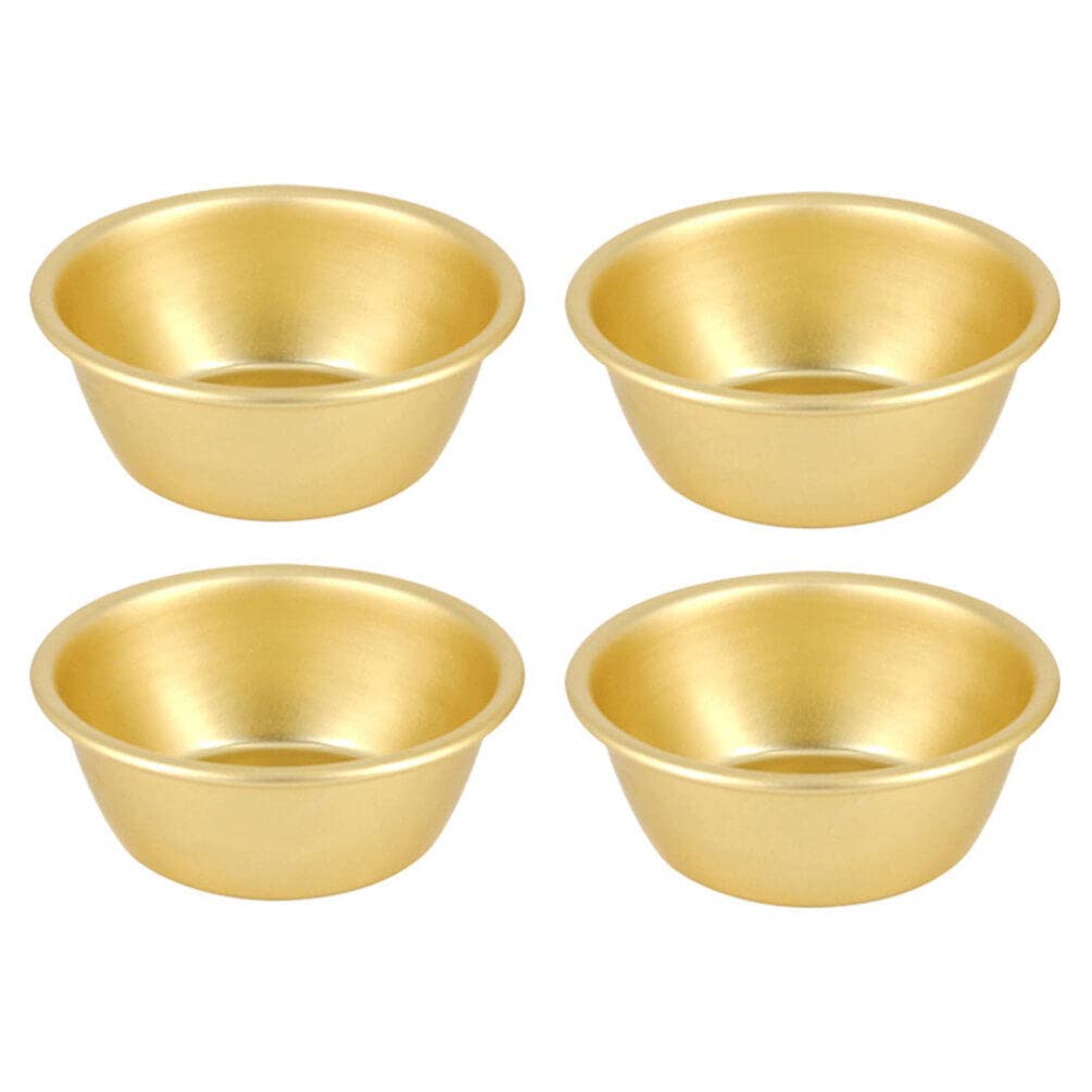 Kichvoe Korean Traditional Wine Bowls: 4pcs Aluminum Rice Wine Bowls Multi-function Golden Small Sauce Dish for Kitchen, Restaurant, BBQ, and Home Use