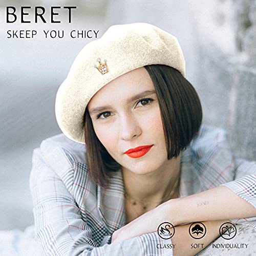 image for SATINIOR 6 Pieces Wool Beret Hat Solid Color French Beanie Hat with Si