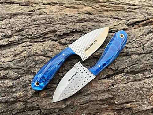 Image of 7 Inch Handmade Farrier Rasp Bull Cutter Knife - Custom Horse File Steel Cowboy Skinner with Premium Leather Pancake Sheath - Heavy Duty Hunting & Ranch Tool