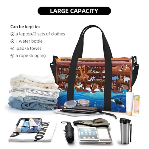 Animals On Noah's Ark Travel Bag Weekender Bags for Women Men Carry on Overnight Bag Tote Bag Yoga Gym Bag With Adjustable Straps for Gym, Work, Personal Items4