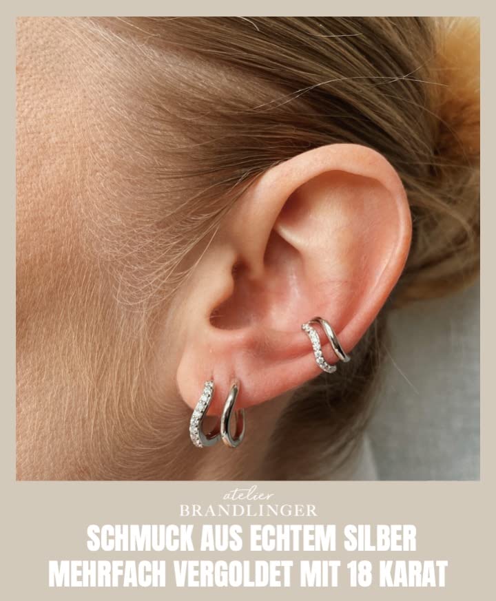 Brandlinger pendientes mujer plata bañados en oro, aros plata mujer, pendientes aro dorados, pendientes pequeños mujer