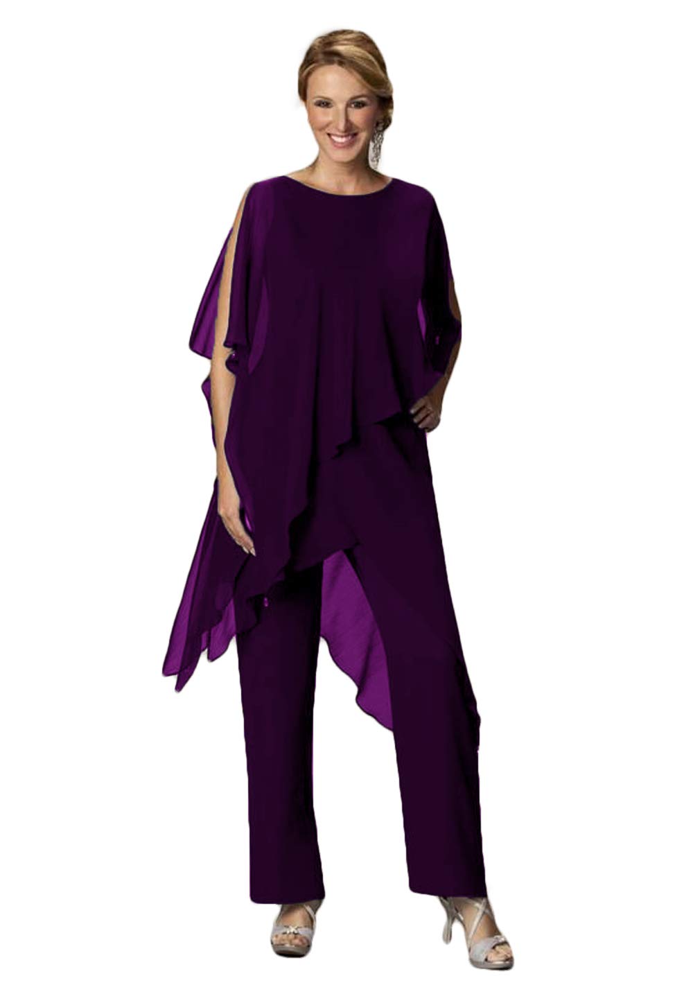 CY ATTIRE CY - Conjunto de pantalones de gasa para mujer, 2 piezas, para invitada de boda, madre de la novia